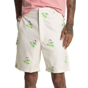 ENGLISH LAUNDRY Tropical Golf Print Bermuda Shorts In Tan Size 34